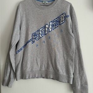 Kenzo Paris Gray Crew Neck Sweater with Blue Logo – Authentic, Unisex, Size M